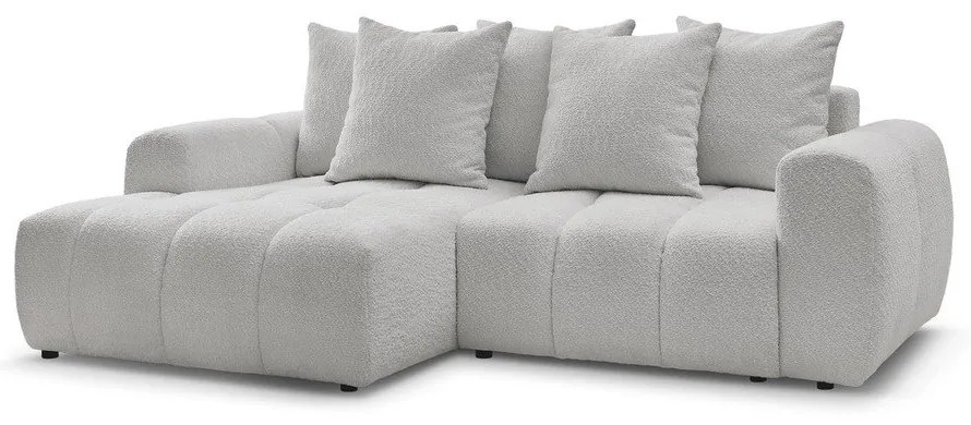Светлосив сгъваем/с място за съхранение ъглов диван от прежда с примки от букле (ляв ъгъл) Roxelane – Bobochic Paris