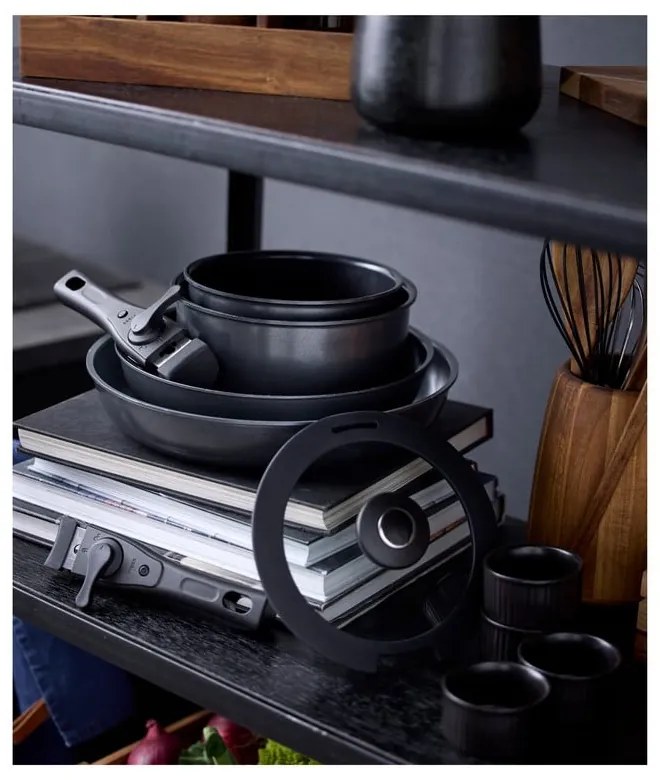 Алуминиев комплект тигани с подвижна дръжка 2 бр. с капак и незалепващо покритие 2,4 l – Holm