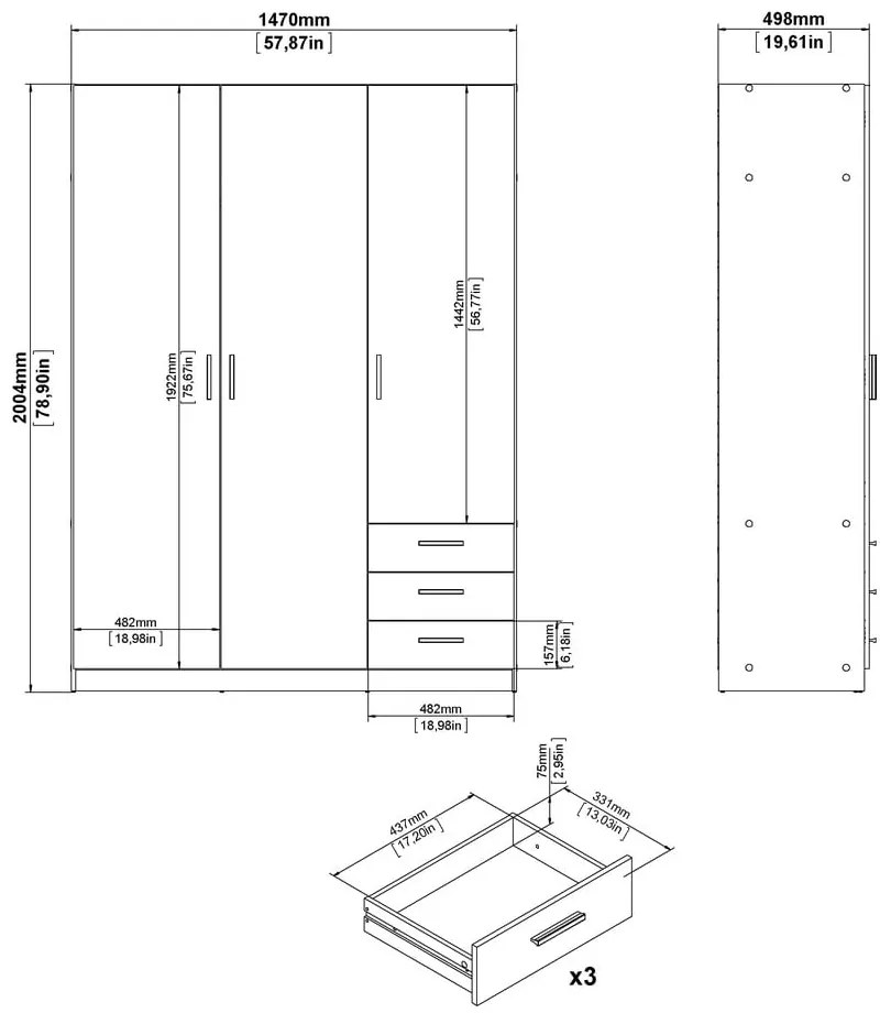 Бял гардероб 147x200 cm Sprint – Tvilum