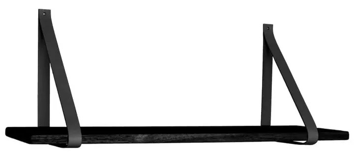 Черен дървен рафт с кожени дръжки , 80 x 20 cm Forno - House Nordic