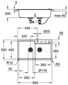 Мивка K500 Grohe -Антрацит-черен