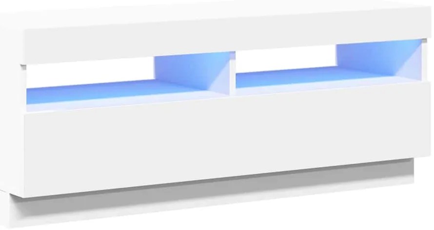 804454 vidaXL ТВ шкаф с LED осветление, бял, 100x35x40 см