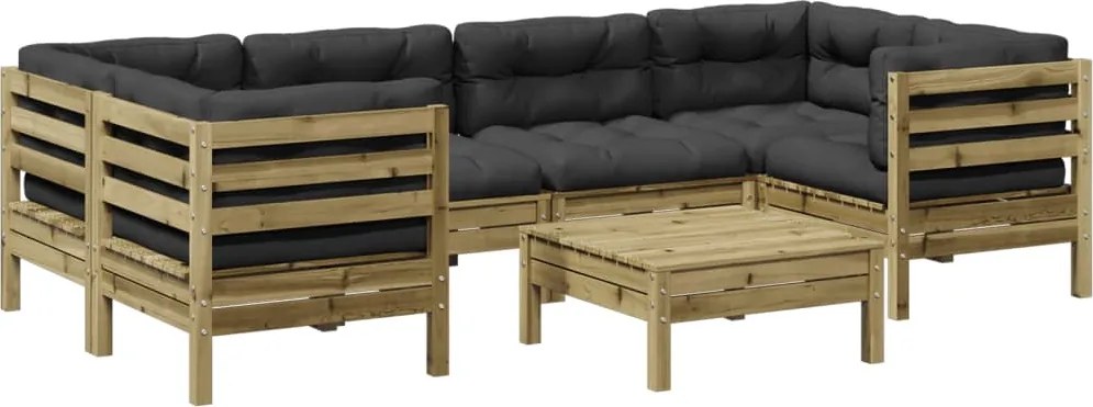 3299318 vidaXL Градински диван от 7 части с възглавници, импрегниран бор