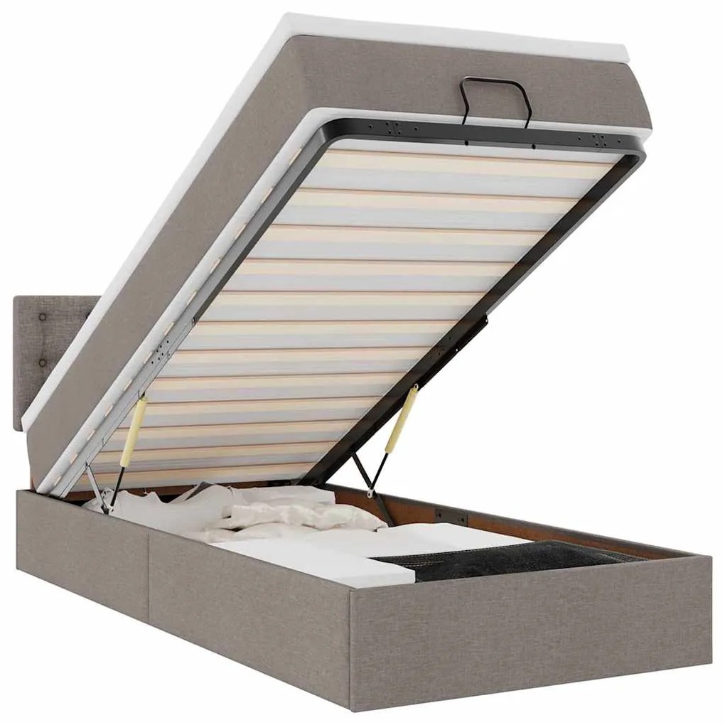 3312454 vidaXL Османска легло с матрак и LED, таупе, 100x200 см, плат
