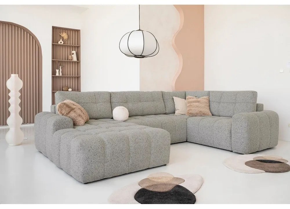 Светлокафяв разтегателен модулен ъглов диван с място за съхранение (десен ъгъл) Lulu – Miuform
