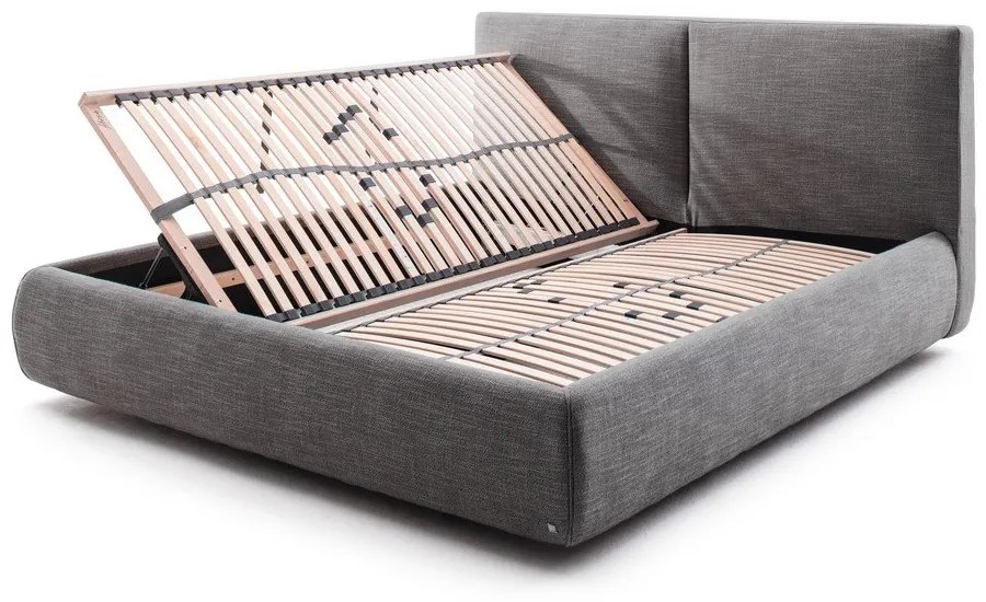 Тъмносиво двойно легло 180x200 cm тапицирано с място за съхранение с включена подматрачна рамка Atesio – Meise Möbel