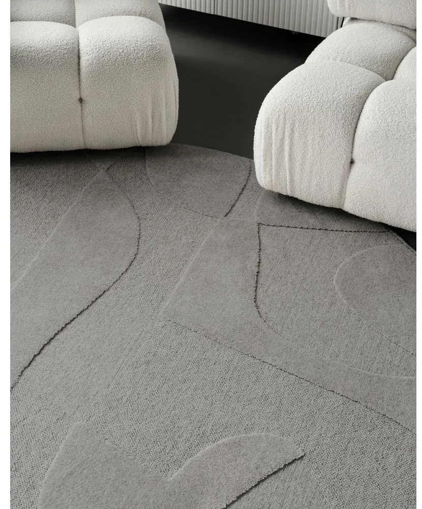 Сив вълнен кръгъл килим ø 120 cm Morphic Botanica – Agnella