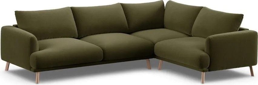 Зелен кадифен ъглов диван (десен ъгъл/L форма) Naomi – Micadoni