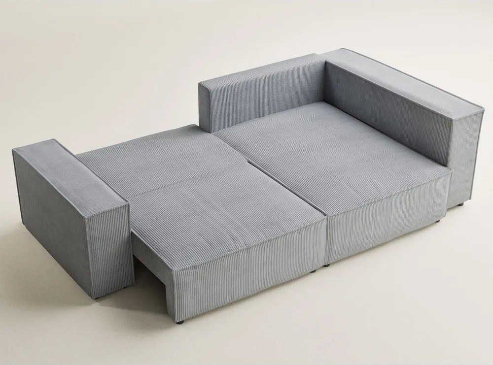 Сив сгъваем/с място за съхранение ъглов диван от рипсено кадифе (десен ъгъл/L форма) Tonga – Maison de Rêve
