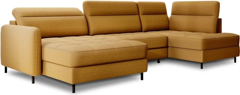 Жълт кадифен разтегателен ъглов диван с място за съхранение (десен ъгъл U форма) Berrto – ELTAP