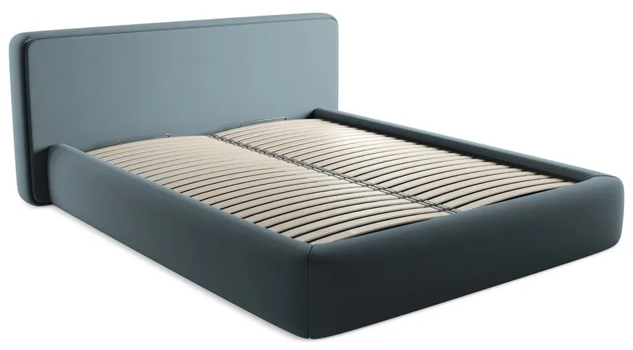 Синьо двойно тапицирано легло с място за съхранение и включена подматрачна рамка 160x200 cm Kiana – Makamii