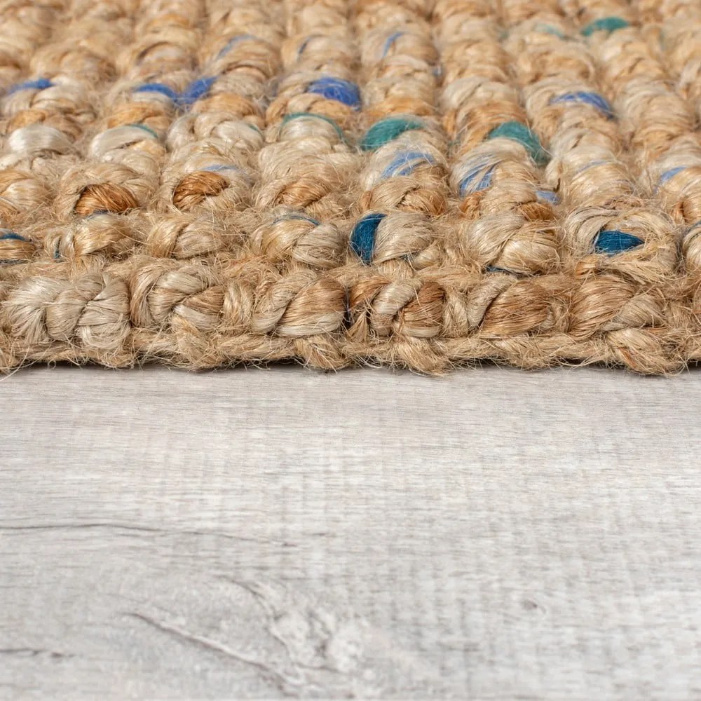 Синьо-естествена ръчно изработена ютена пътека 60x300 cm Jute Boucle Blue – Flair Rugs