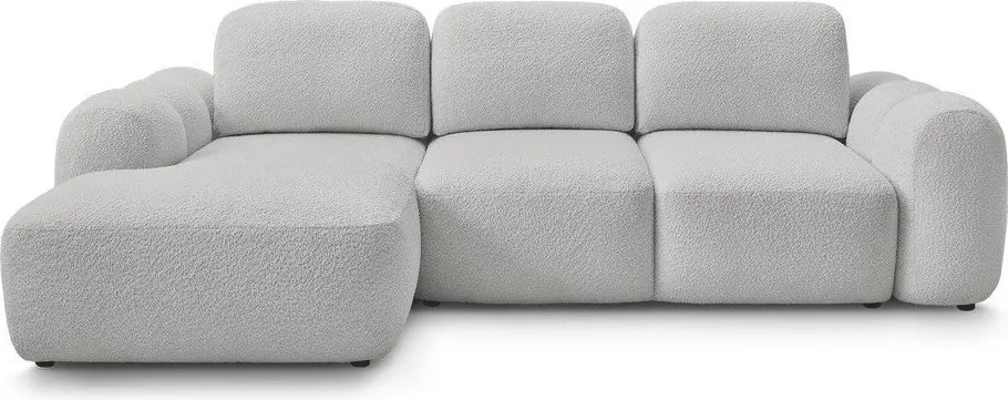 Светлосив сгъваем/с място за съхранение ъглов диван от прежда с примки от букле (ляв ъгъл) Montaigne – Bobochic Paris