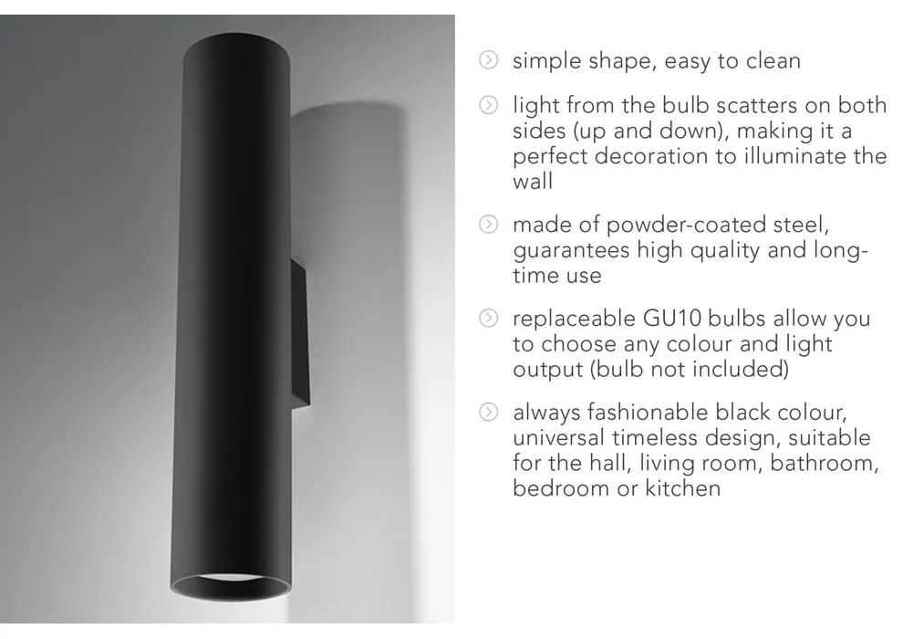 Черна стенна лампа 2 Castro - Sollux