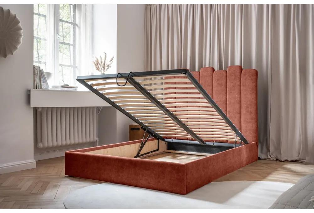 Тапицирано двойно легло с място за съхранение и решетка180x200 cm в тухлен цвят Dreamy Aurora - Miuform