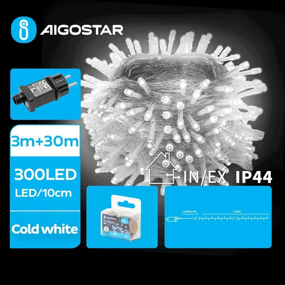 Aigostar - LED външна коледна верига 300xLED/8 функции 33m IP44 студено бяло