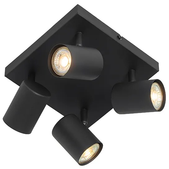 Модерна таванна лампа черна 4-лампи регулируема квадратна - Jeana