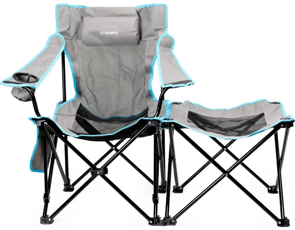 Сгъваема къмпинг маса + стол сив/син