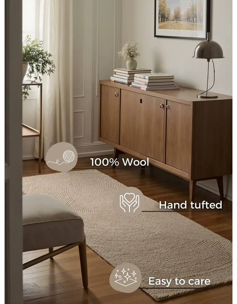 Бежова ръчно изработена вълнена пътека 80x300 cm Eleni Light Beige – Hanse Home