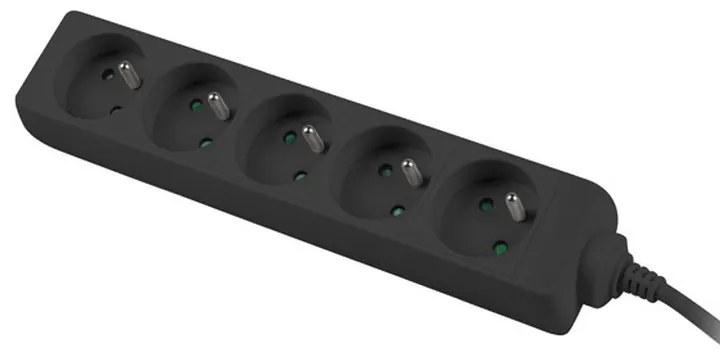 Разклонител LANBERG, 2500W, 1.5 метра, 5 контакта, Защита за деца, Черен