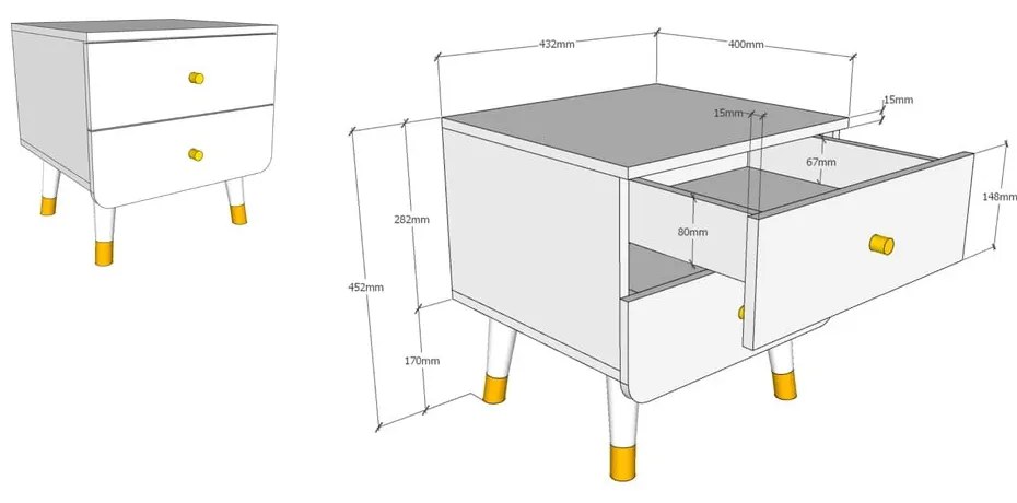 Бяло детско нощно шкафче от борова дървесина Billy - Vipack