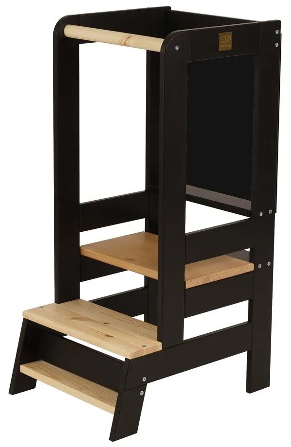 Черна/естествена учебна кула от масивен бор Montessori – Meowbaby