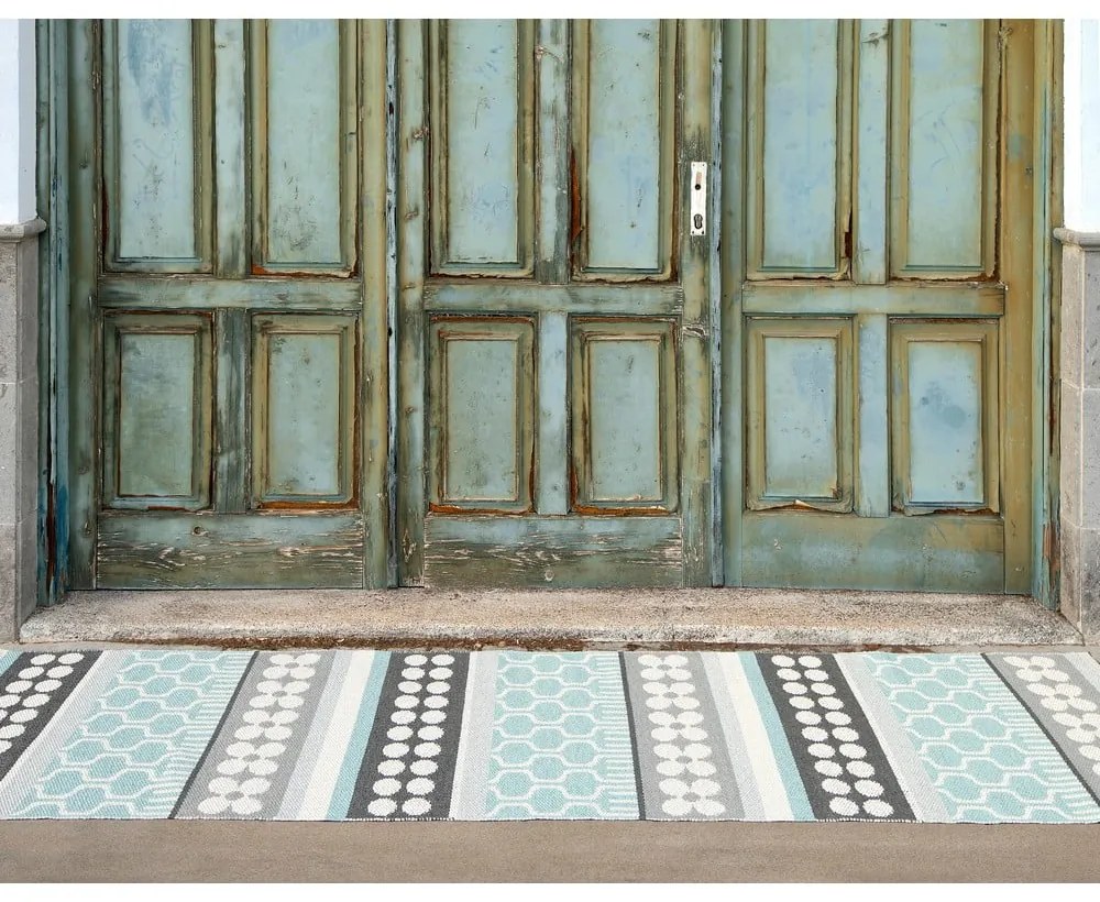 Сива и тюркоазена пътека за открито и закрито 70x270 cm Asta Pale Turquoise – Pappelina
