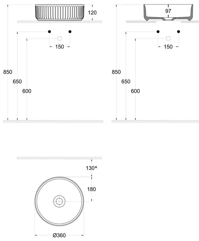 Бяла керамична кръгла мивка ø 36 cm Ion – Sapho