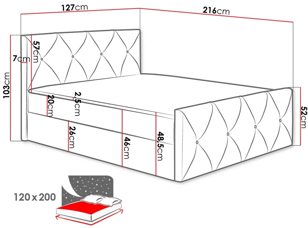 Επενδυμένο κρεβάτι Crystal Lux-Gkri Anoixto-120 x 200 εκ.