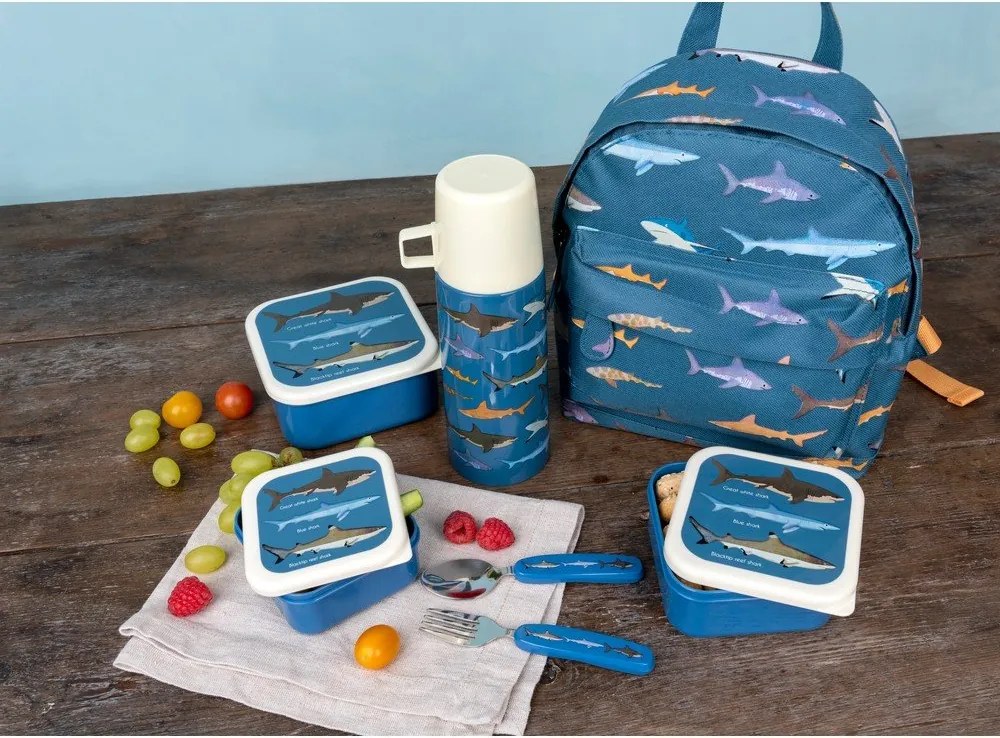 Тъмносини детски кутии за храна 3 бр. Sharks – Rex London