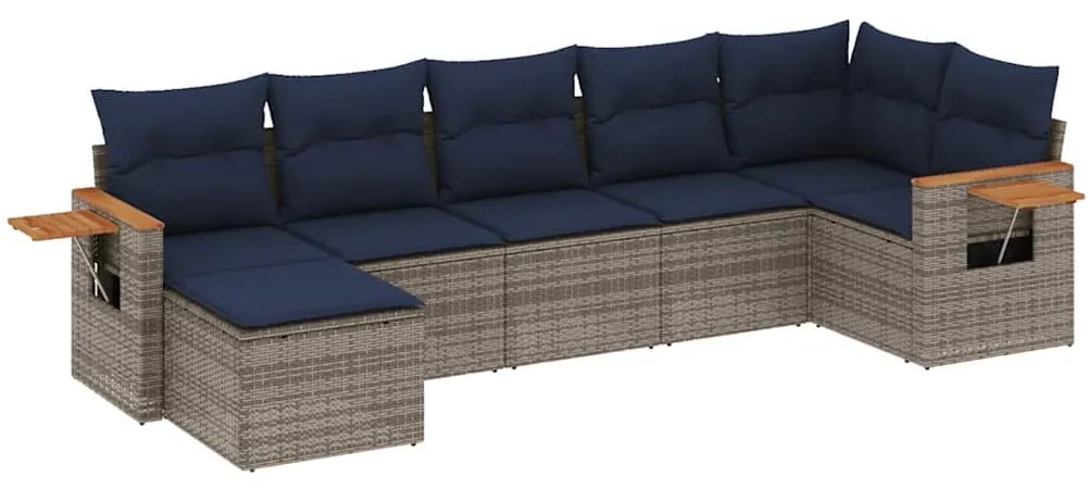 3227034 vidaXL Градински диван с възглавници, 7 части, полиратан, сив