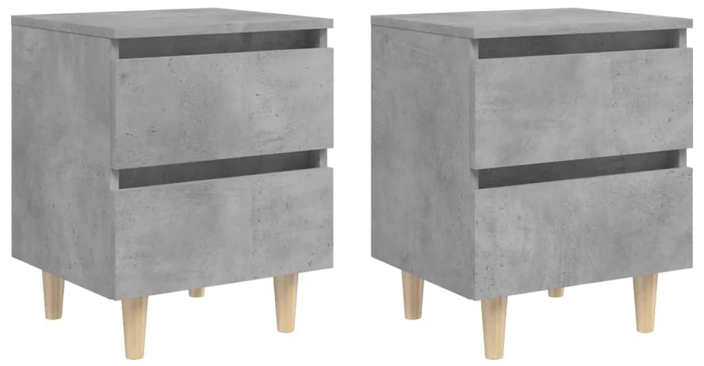 805860 vidaXL Нощни шкафчета крака от бор масив 2 бр бетонно сиви 40x35x50 см