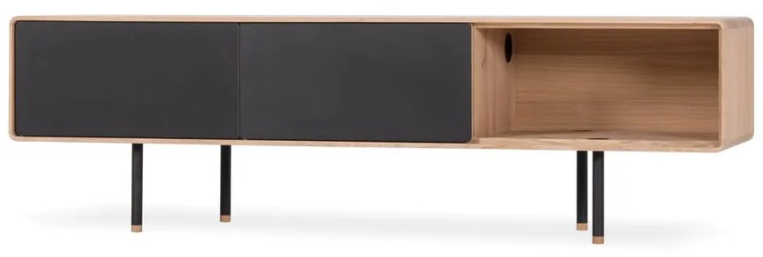 Черна/естествена маса за телевизор от масивен дъб 160x48 cm Fina – Gazzda