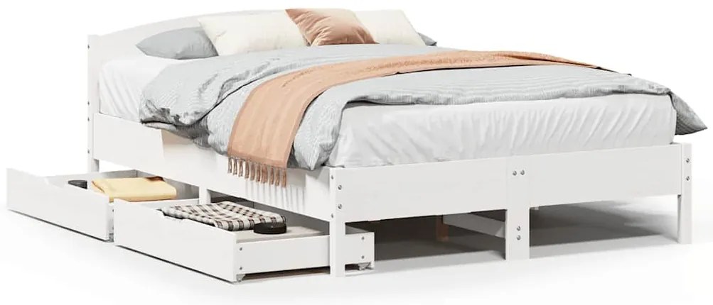 3301828 vidaXL Рамка за легло без матрак, бял, 140x200 см, бор масив