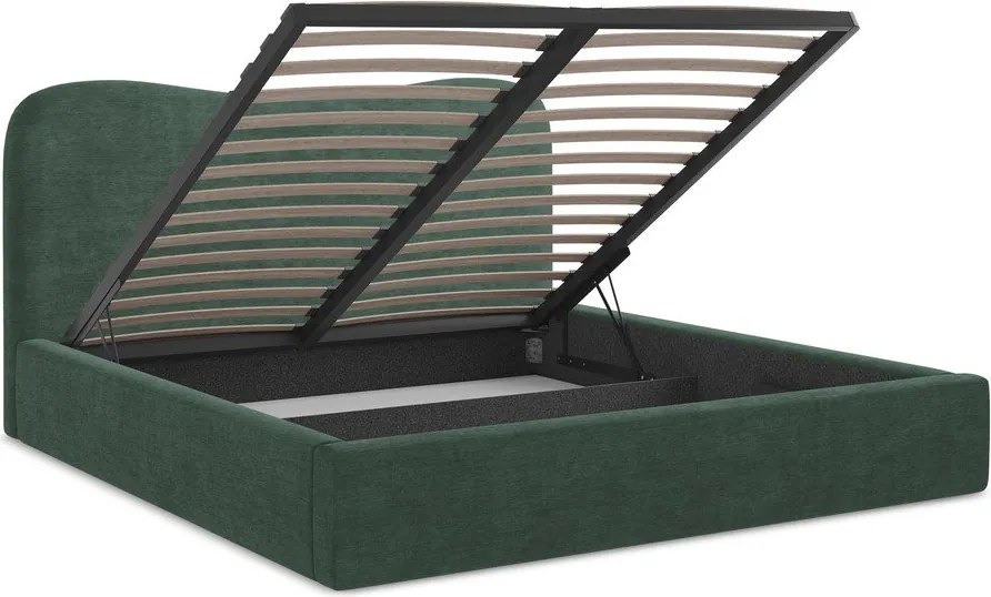 Зелено двойно легло 160x200 cm тапицирано с място за съхранение с включена подматрачна рамка Kahai – Makamii