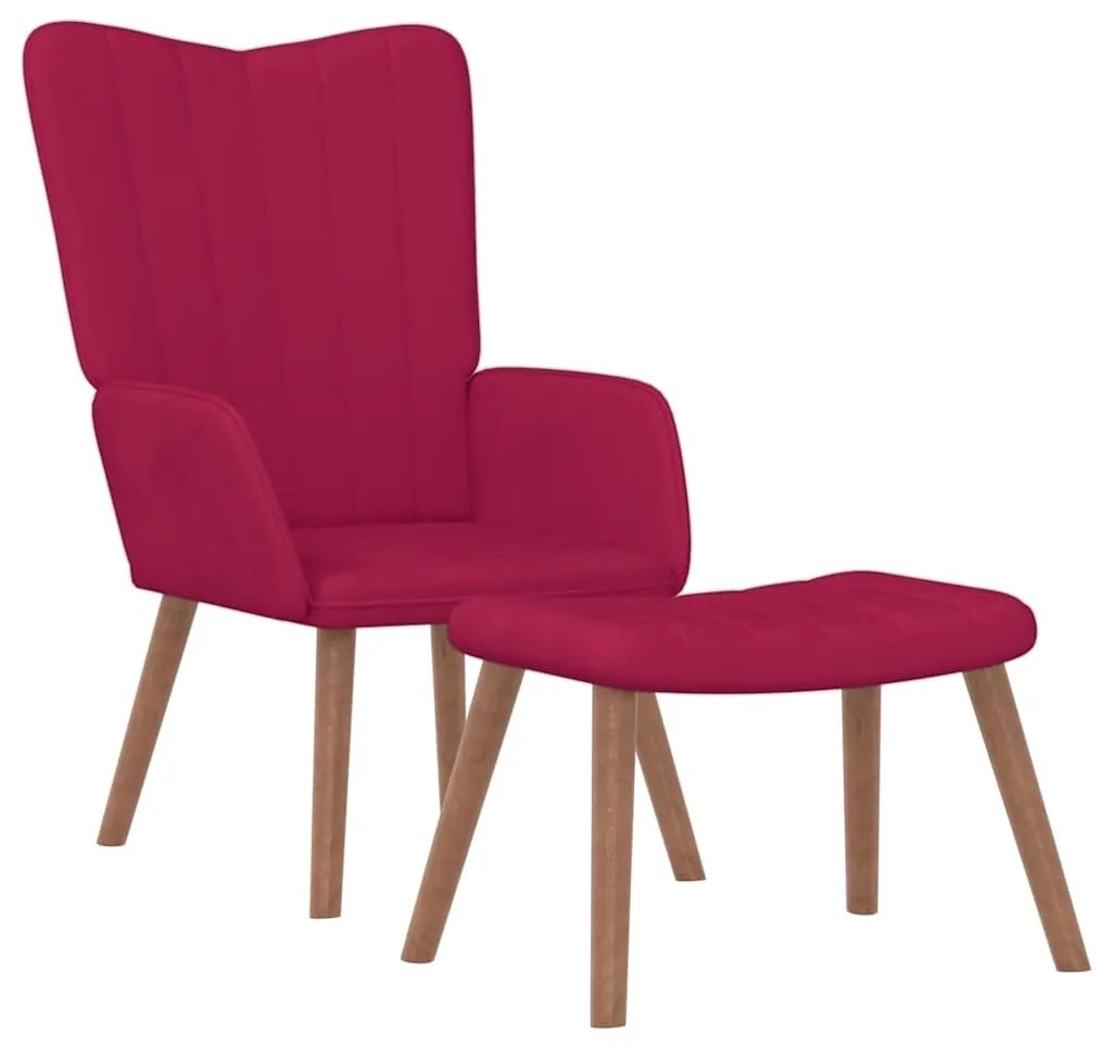 327671 vidaXL Релакс стол с табуретка, виненочервен, кадифе