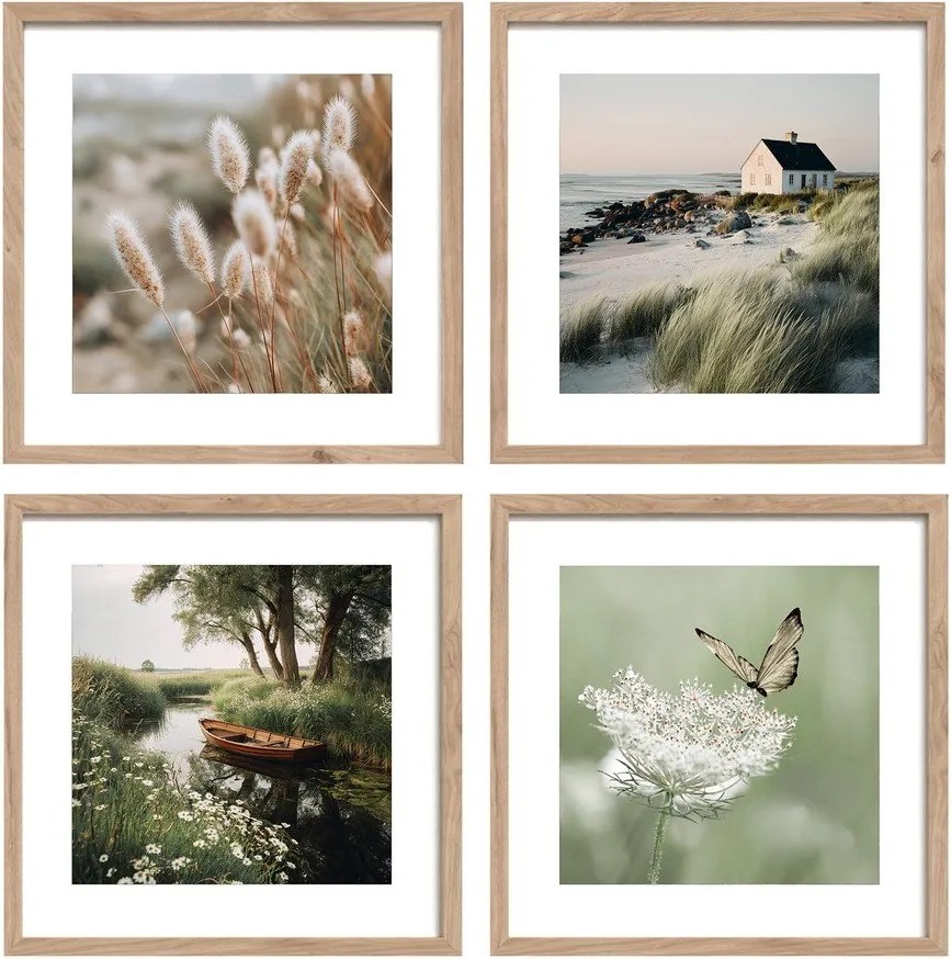 Печатни картини в комплект 4 бр. с включена рамка 30x30 cm Subtle Nature – Styler