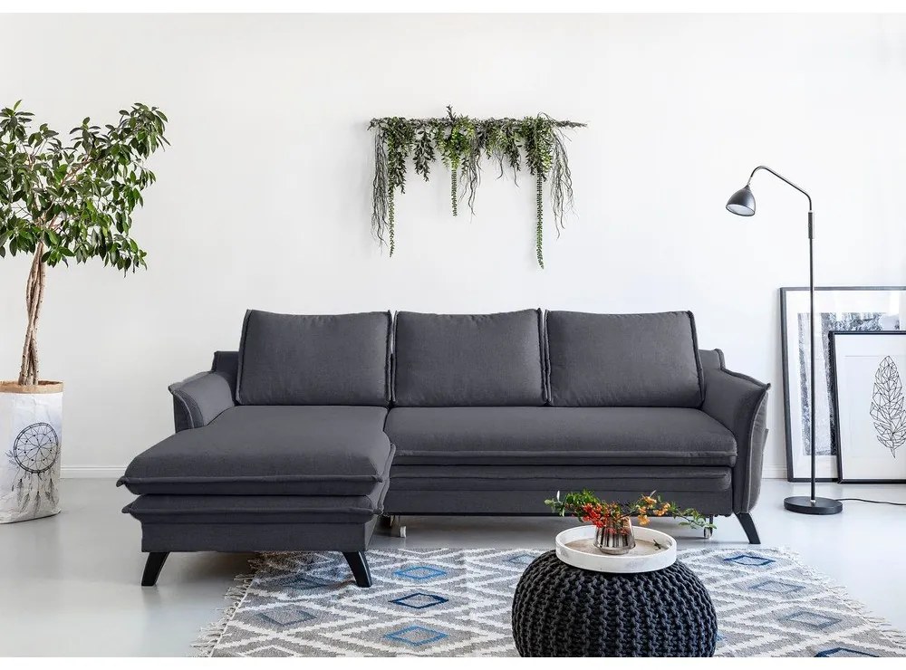 Антрацитен ъглов разтегателен диван, ляв ъгъл Charming Charlie - Miuform