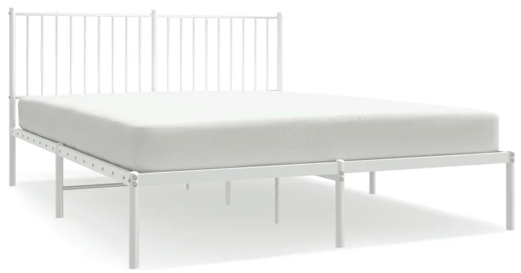 350934 vidaXL Метална рамка за легло с горна табла, бяла, 160x200 см