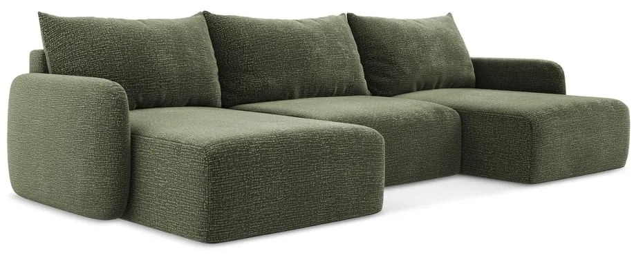 Зелен разтегателен ъглов диван с място за съхранение Kalena – Makamii