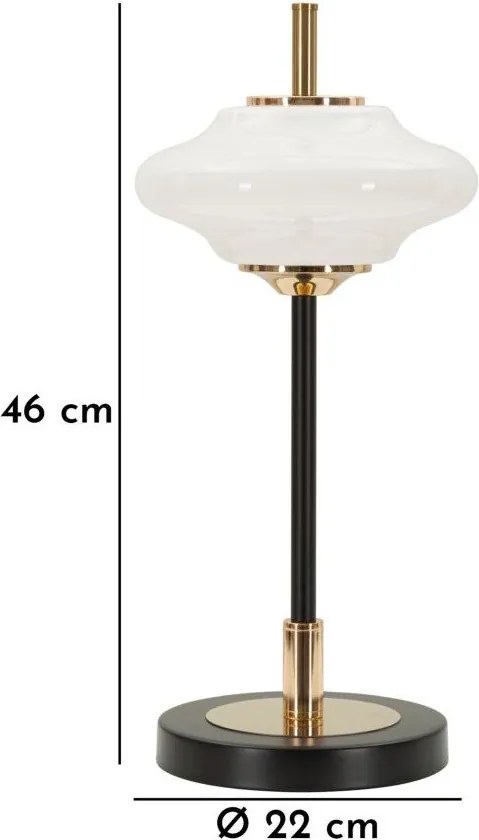 Бяла/черна настолна лампа със стъклен абажур (височина 46 cm) Vintage – Mauro Ferretti