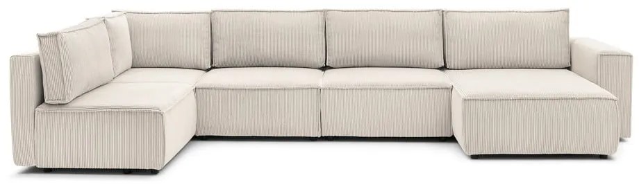 Кремав велурен U-образен ъглов диван, ляв ъгъл Nihad modular - Bobochic Paris