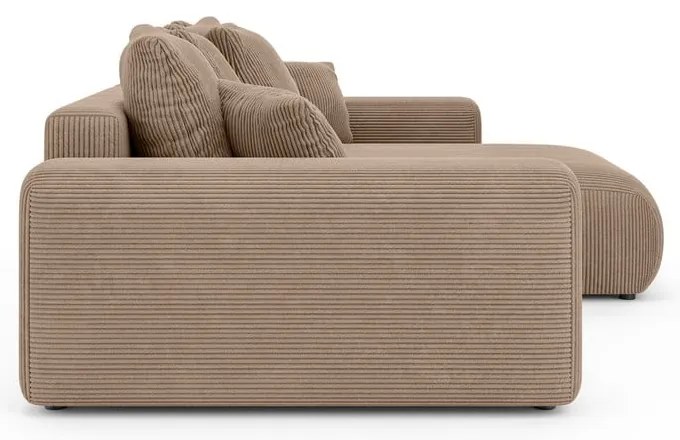 Бежов разтегателен ъглов диван с място за съхранение от рипсено кадифе (променлив) Luma – Ropez
