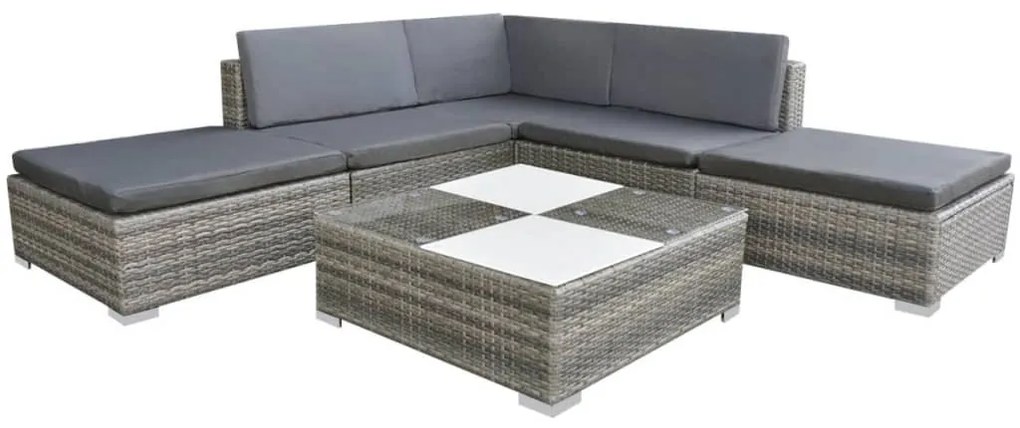42745 vidaXL Градински комплект с възглавници, 6 части, полиратан, сив