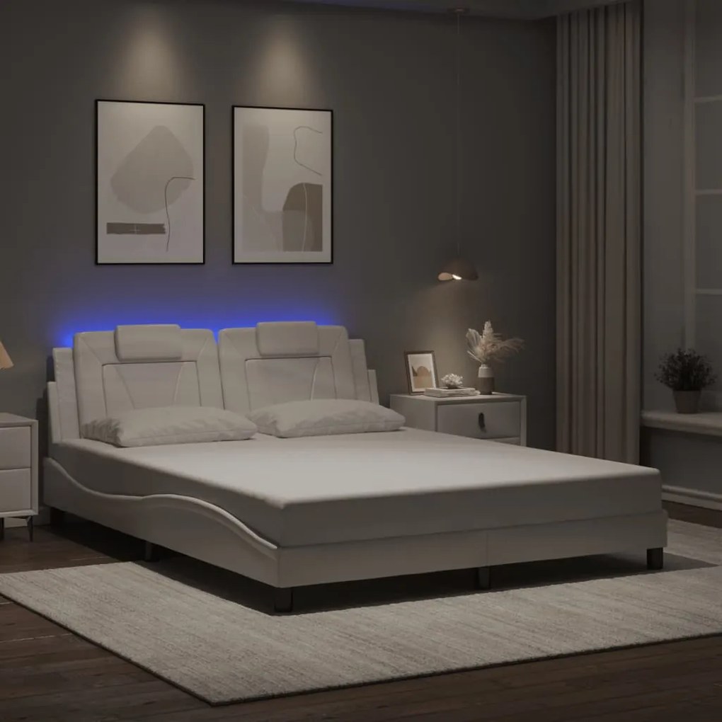 3214030 vidaXL Рамка за легло Viana с LED без матрак, бяла, 160x200 cм