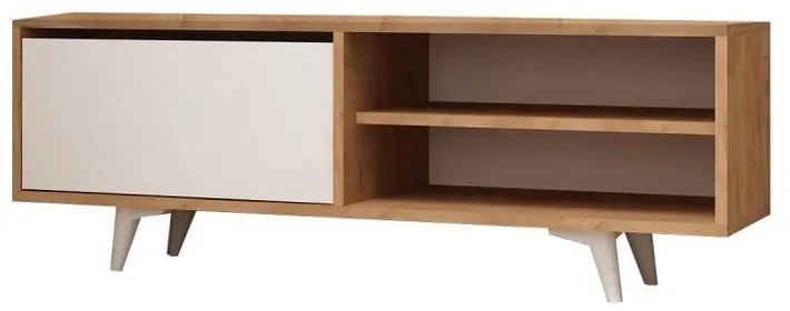 Бяла маса за телевизор с детайли от дъбово дърво от Garetto Maku - Mod Design