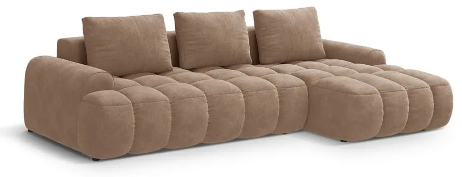 Светлокафяв кадифен сгъваем/с място за съхранение ъглов диван (десен ъгъл) Linz – Cosmopolitan Design