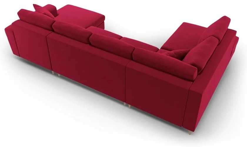 Червен кадифен разтегателен ъглов диван с място за съхранение (ляв ъгъл/U форма) Kyoto – Cosmopolitan Design