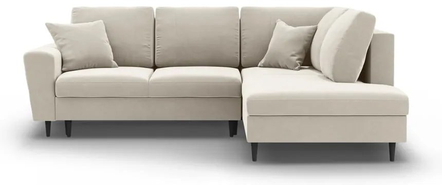 Бежов кадифен разтегателен ъглов диван с място за съхранение (десен ъгъл/L форма) Kyoto – Cosmopolitan Design