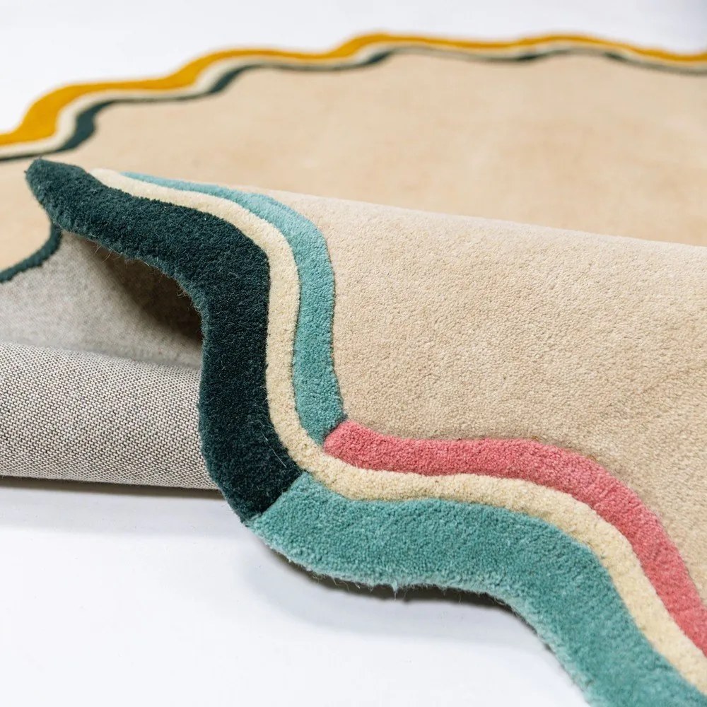 Ръчно изработен вълнен кръгъл килим в естествен цвят ø 180 cm Leo Scallop – Flair Rugs